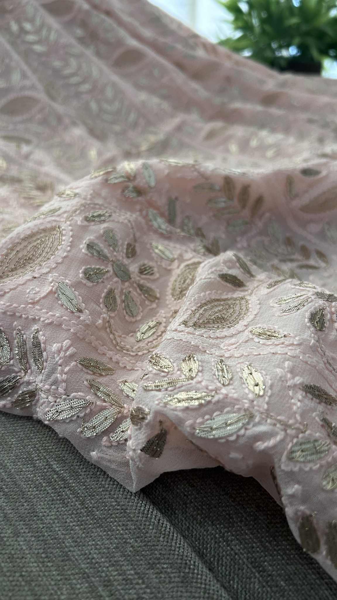 Light Peach Gota Patti Unstitched Chikankari Suit (Kurta & Dupatta)