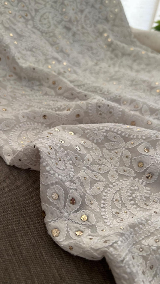 Ivory White Mukaish Chikankari Kurti Fabric (Only Kurti)