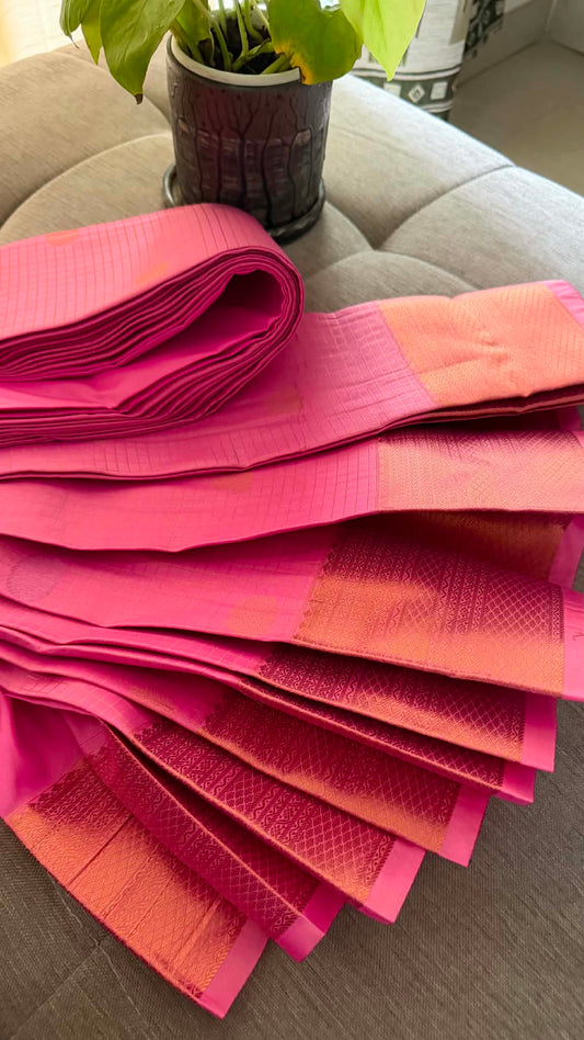 Designer Pink Checked Silk Saree