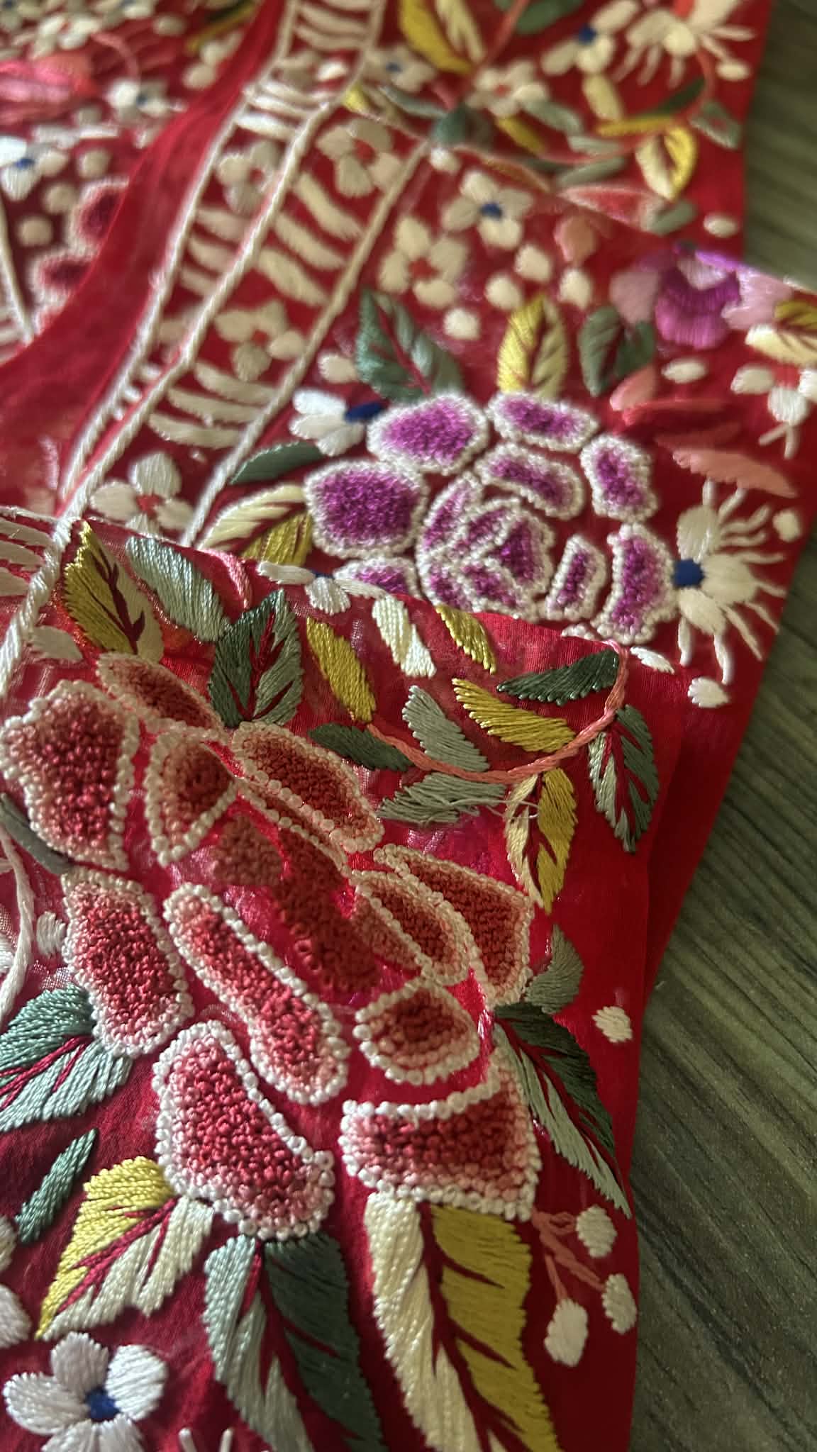 Exclusive Parsi Gara Hand Embroidered Border (Red)