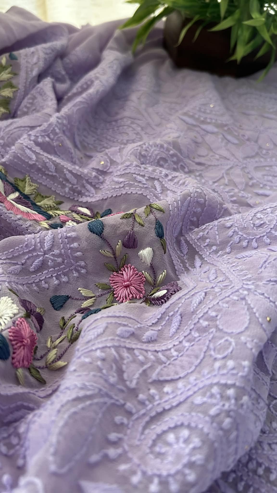 Lilac Chikankari Parsi Gara Neckline Suit