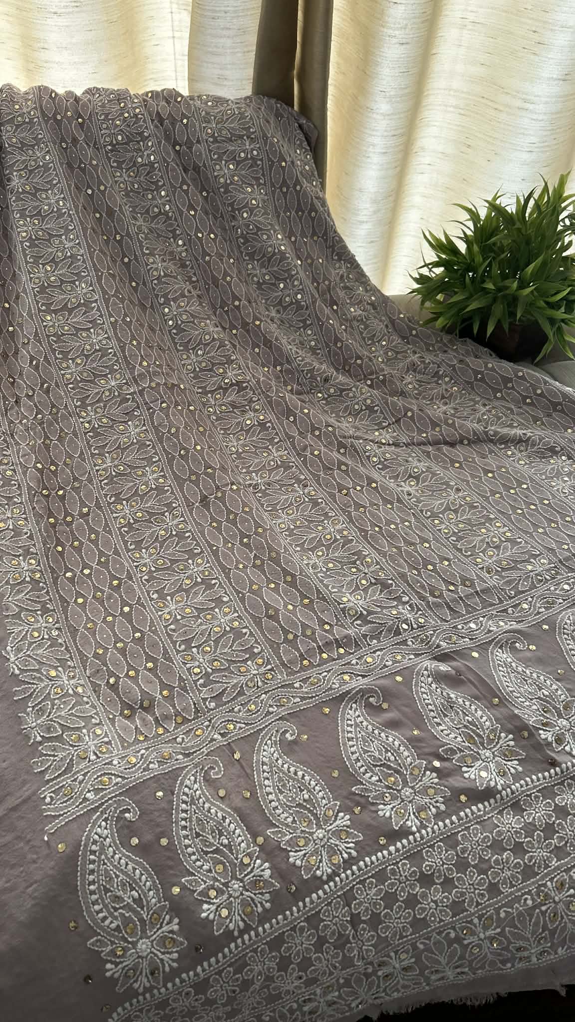 Grey Mukaish Lucknowi Chikankari Suit