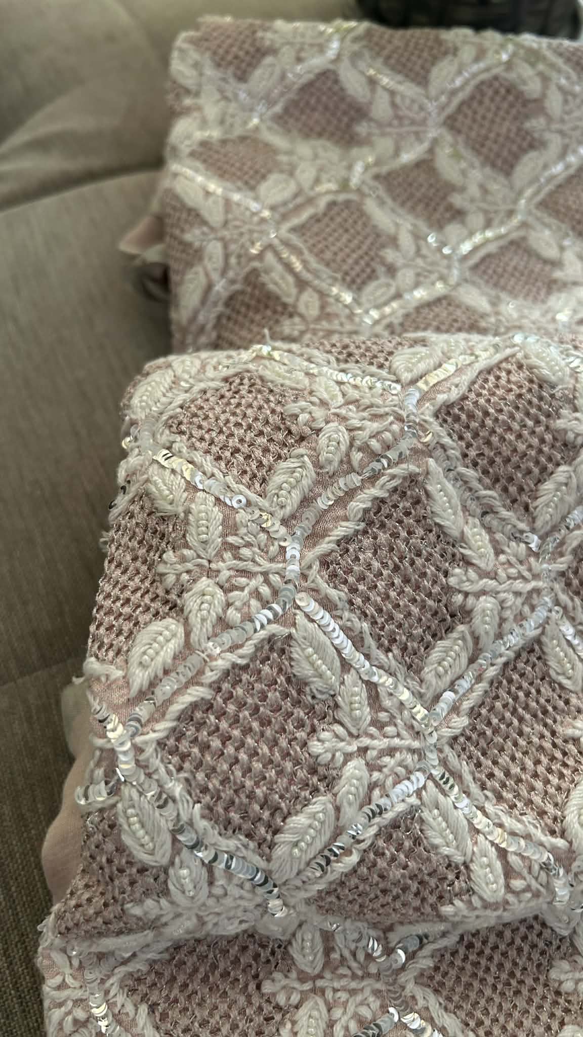 Rose Gold Hand Jaali & Pearl Tissue Chanderi Suit (Kurta & Dupatta)