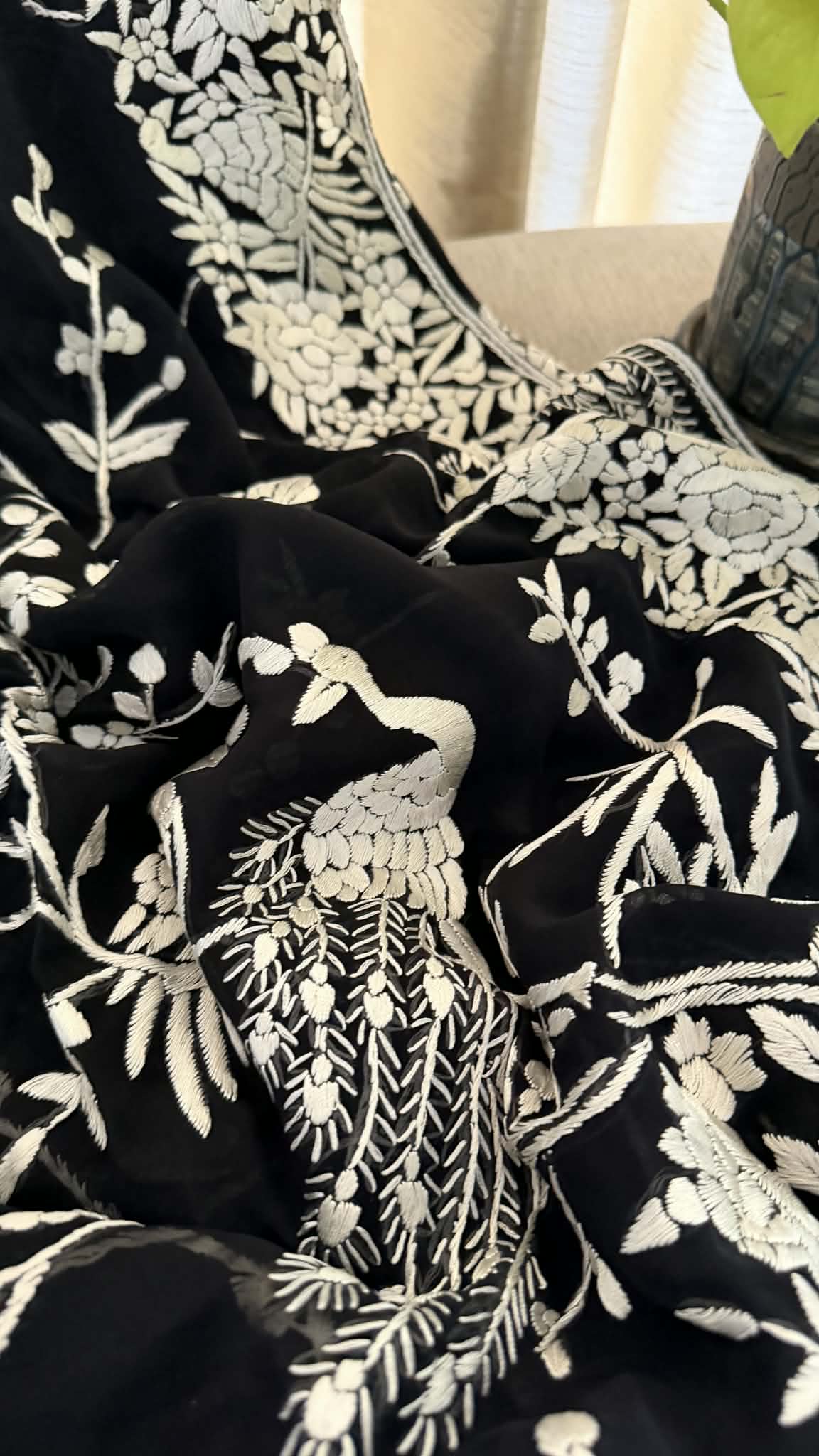 Artisanal Black & Ivory Parsi Gara Saree