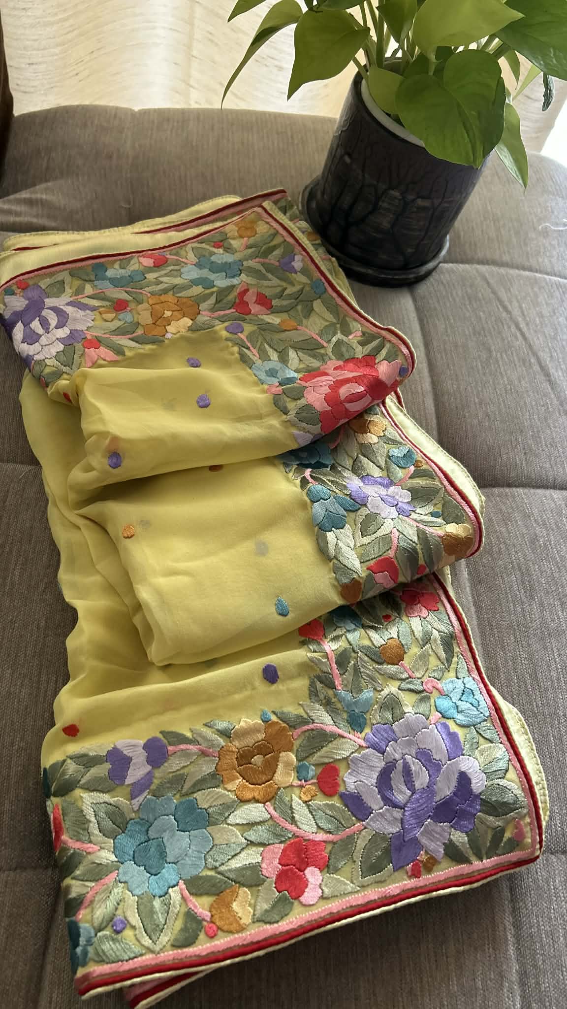 Artisanal Lemon Yellow Parsi Gara Dupatta