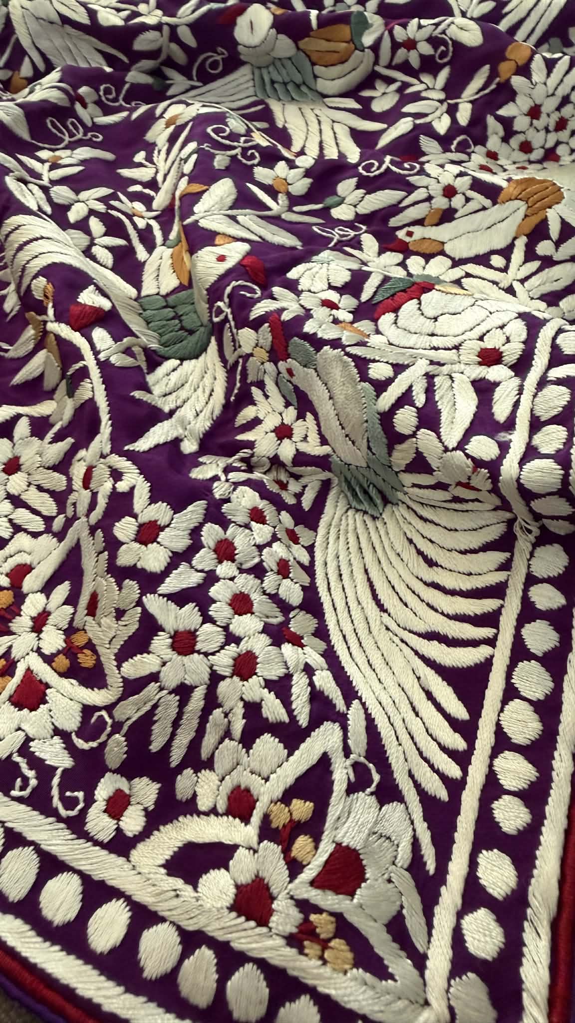 Designer Purple Parsi Gara Hand Embroidered Dupatta