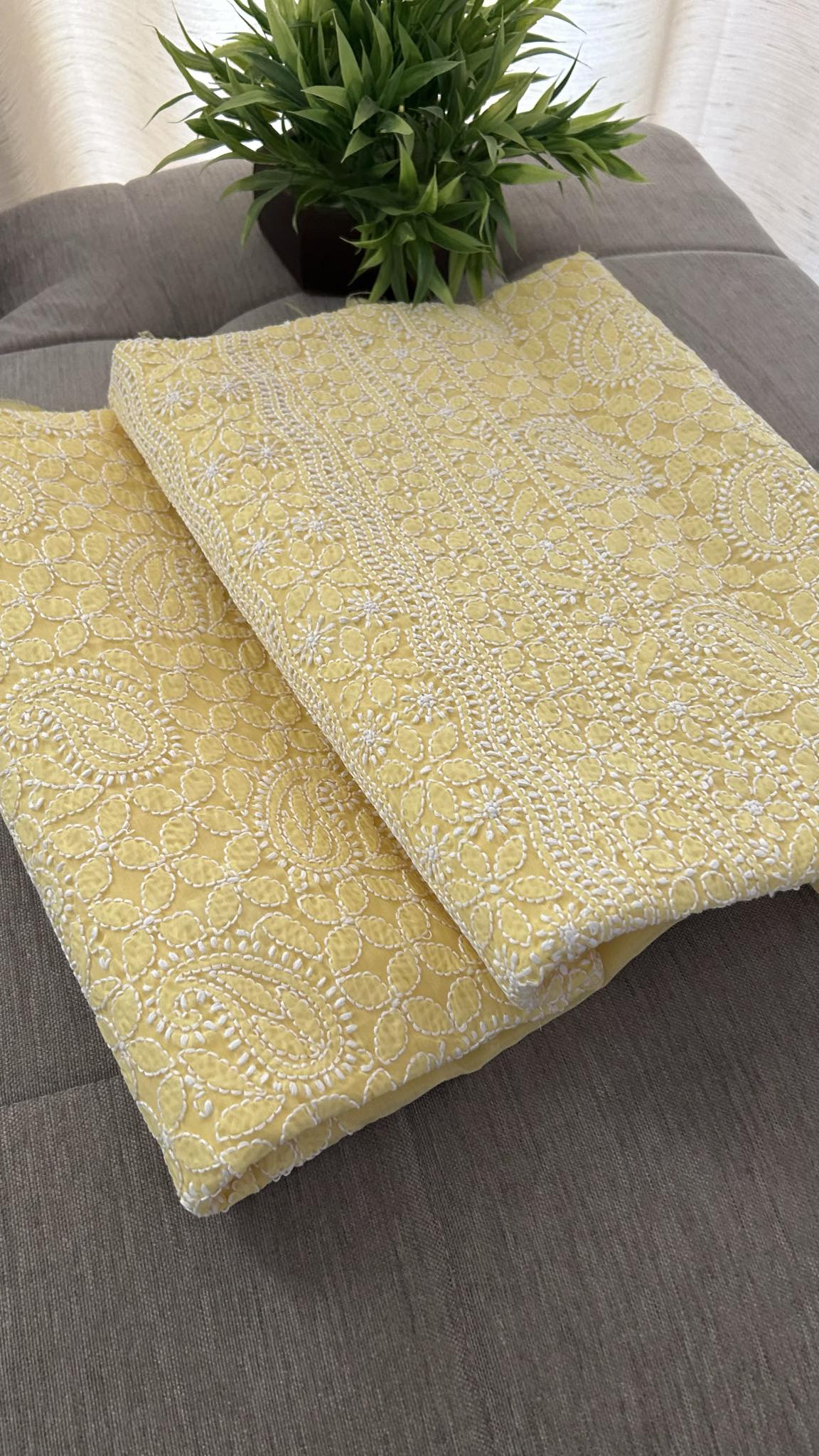 Yellow Cotton Chikankari Kurti Fabric (Kurti Fabric)