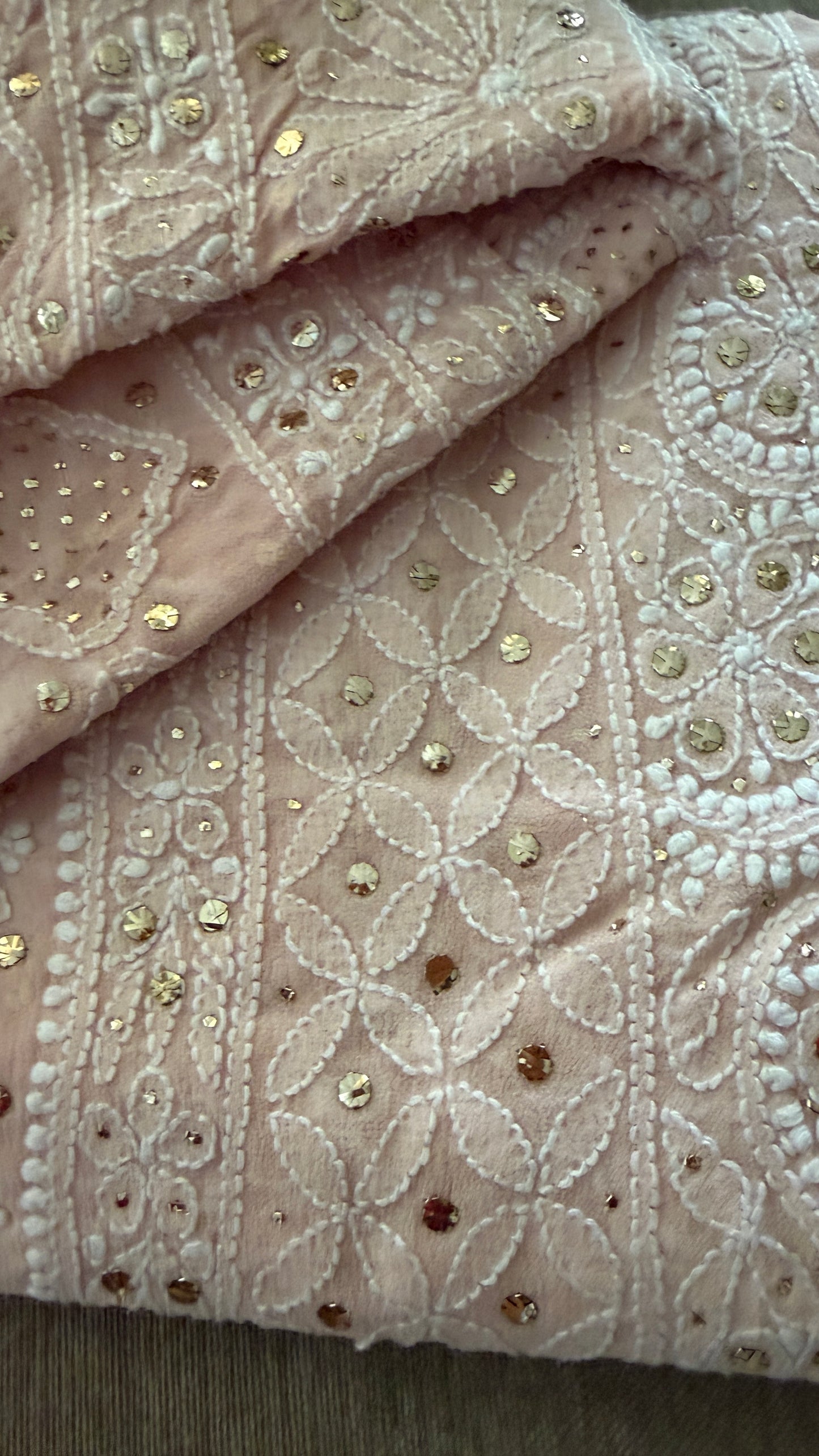 Powder Pink Mukaish Chikankari Lehenga Set