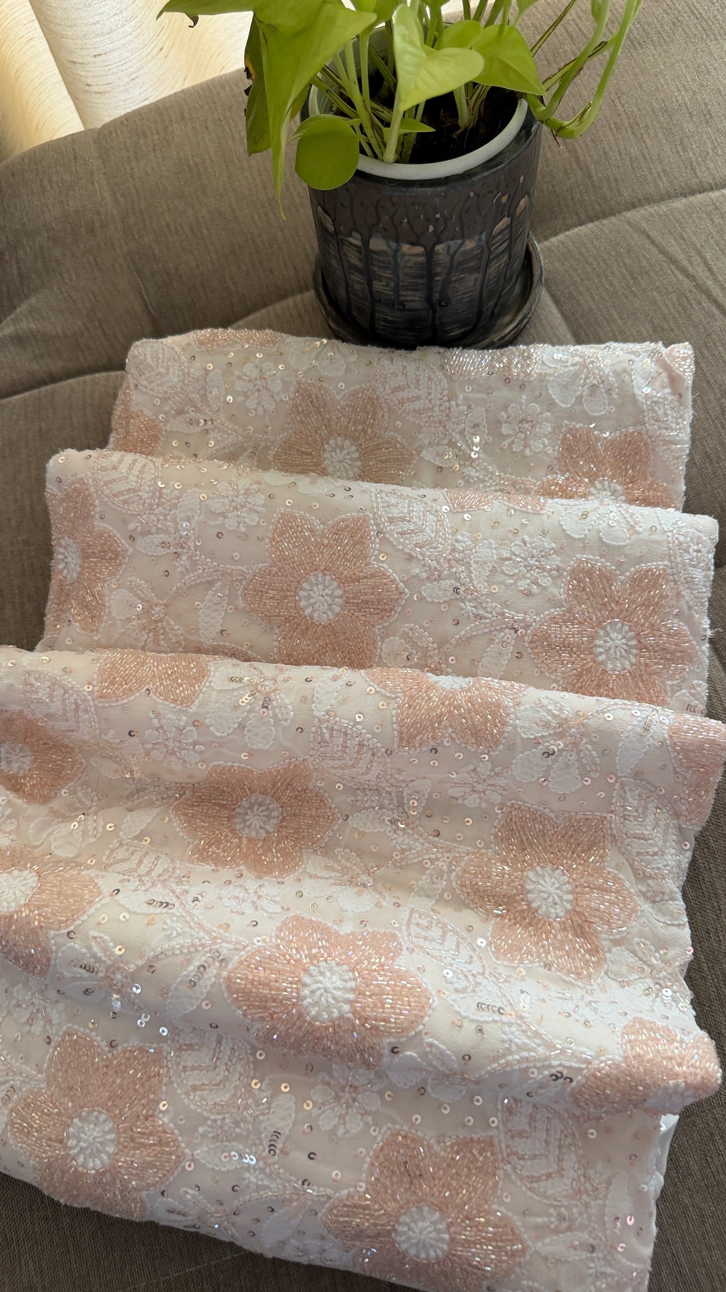 Fine Chikankari Suit with Peach Beads Work