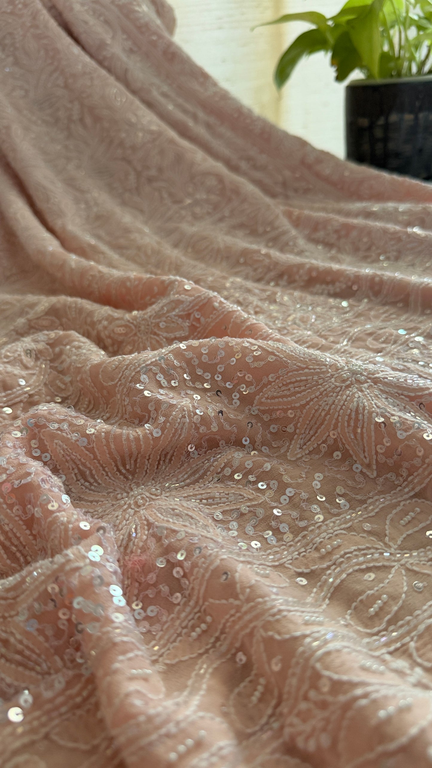 Pastel Pink Cut Dana Sequins Chikankari Dupatta (Pure Georgette)