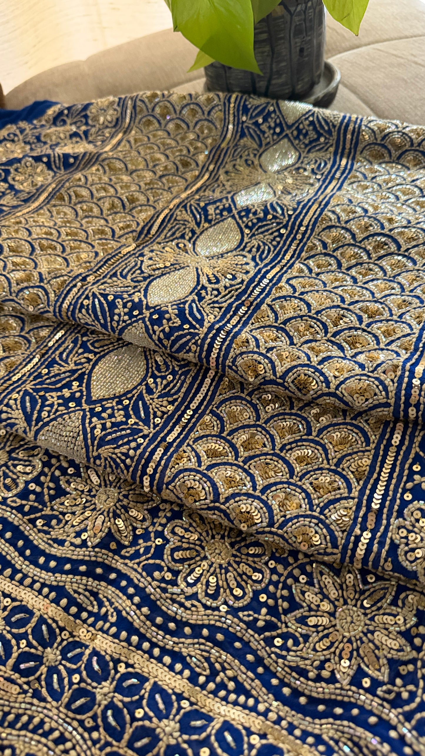 Royal Blue Gold Chikankari Suit for Women