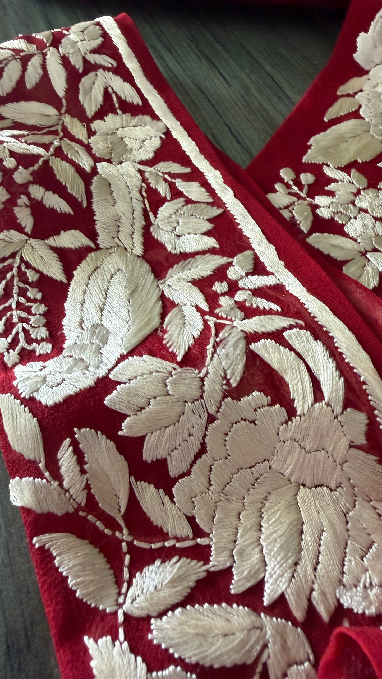 Maroon Ivory Parsi Gara Border for Sarees & Suits