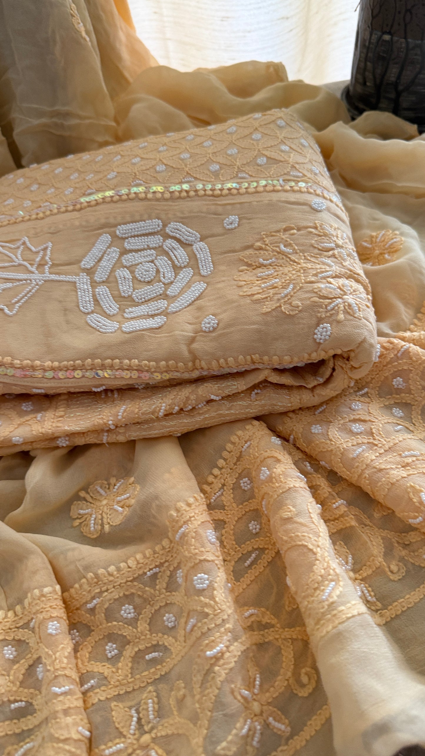 Beige Pearl Chikankari Anarkali Suit
