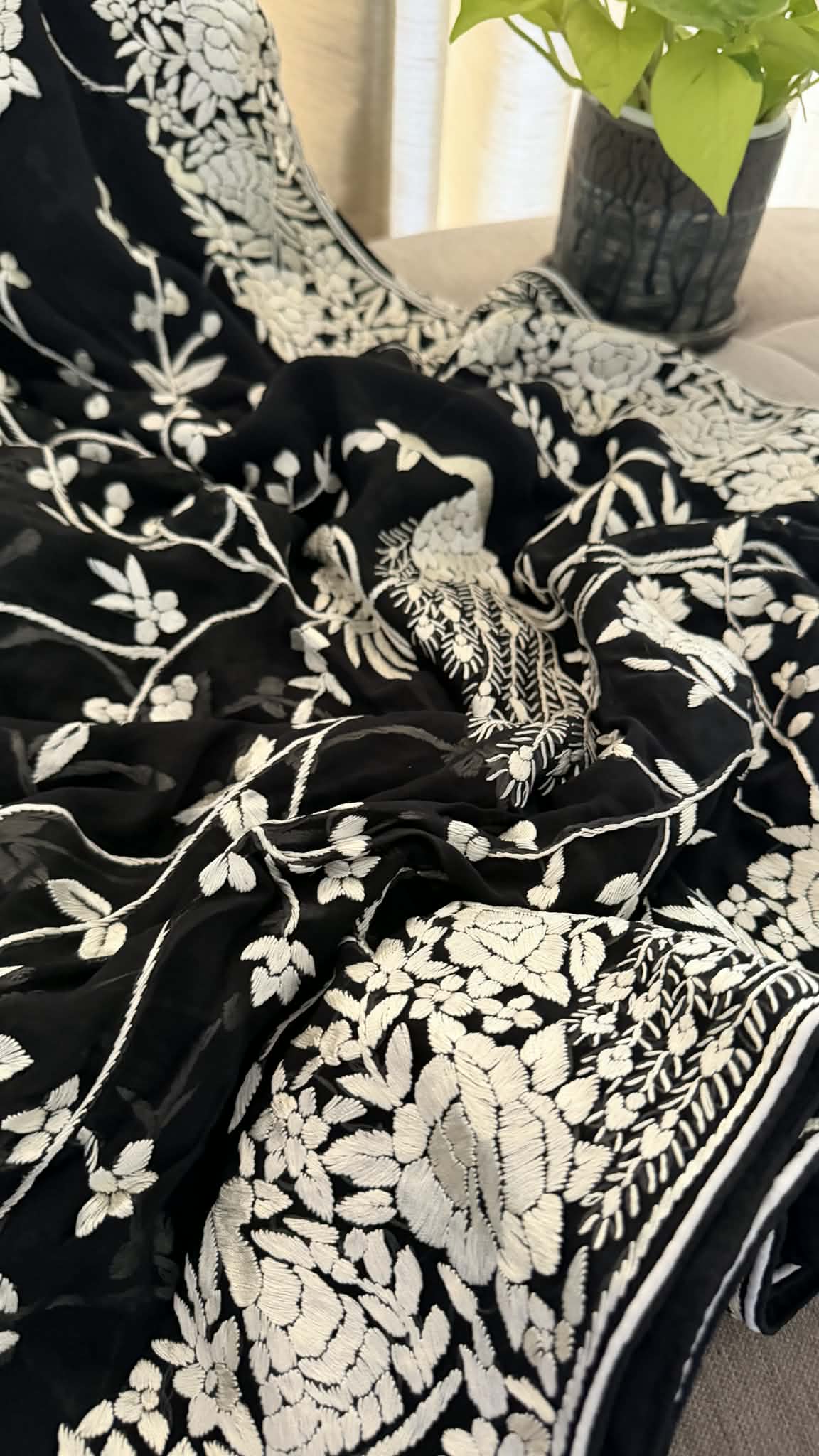 Artisanal Black & Ivory Parsi Gara Saree