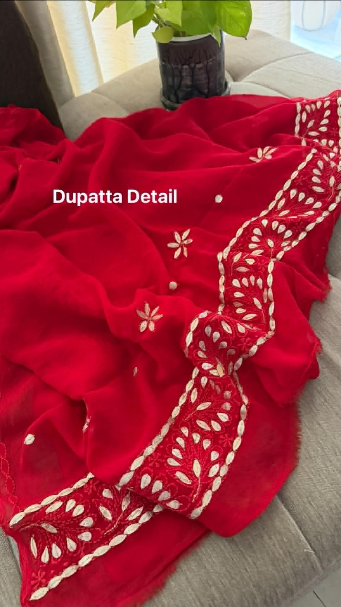 Red Gota Patti Unstitched Chikankari Suit (Kurta & Dupatta)