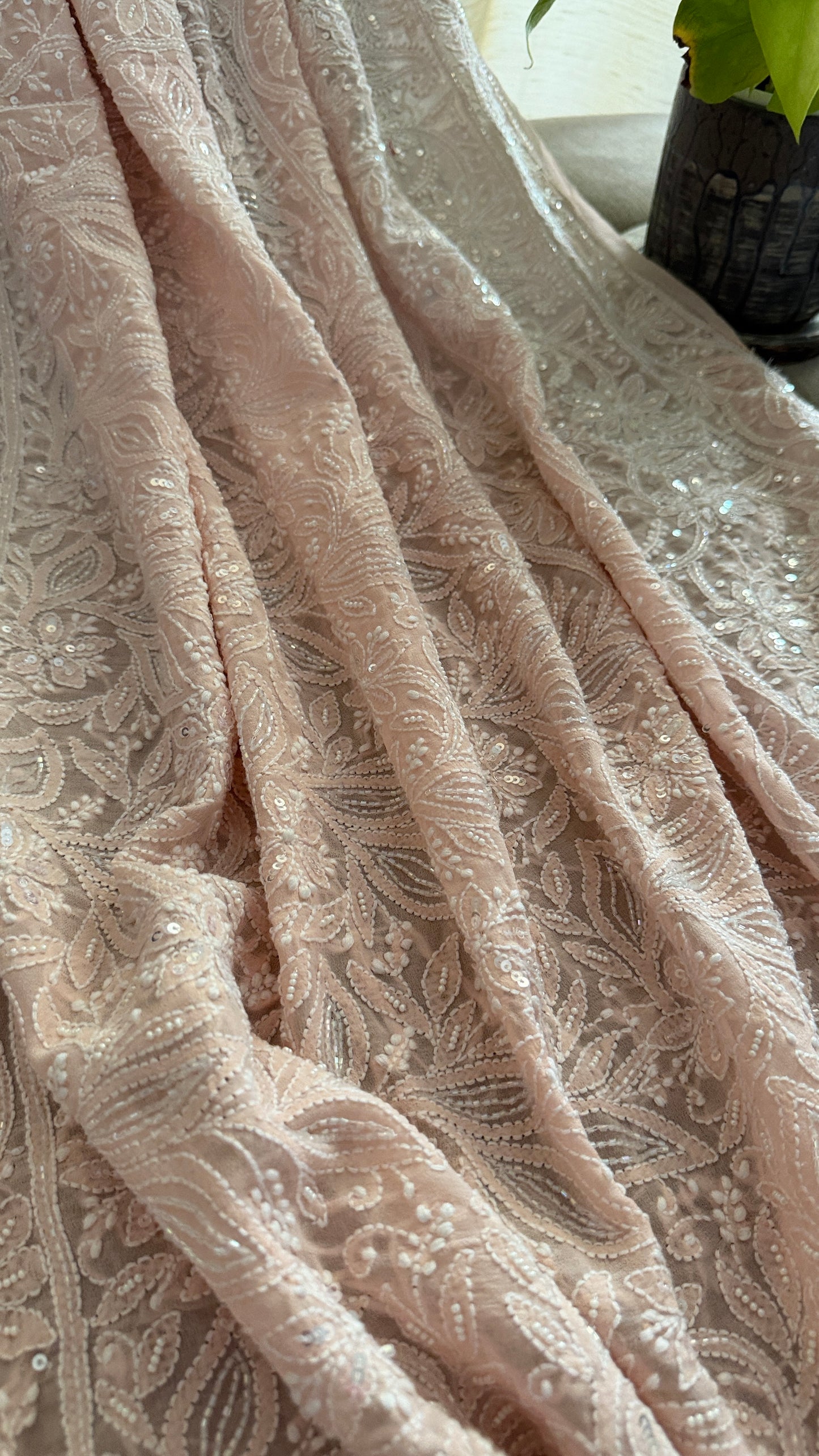 Pastel Pink Cut Dana Sequins Chikankari Dupatta (Pure Georgette)