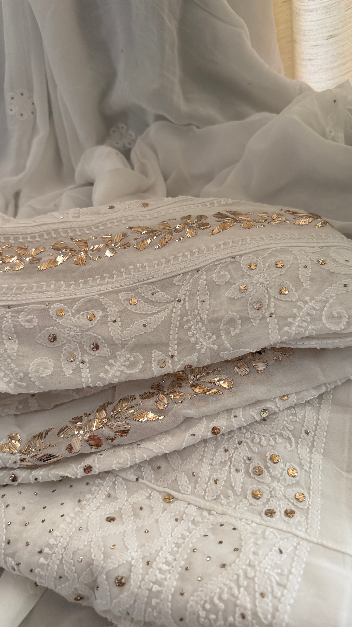 White Mukaish Chikankari Anarkali Suit