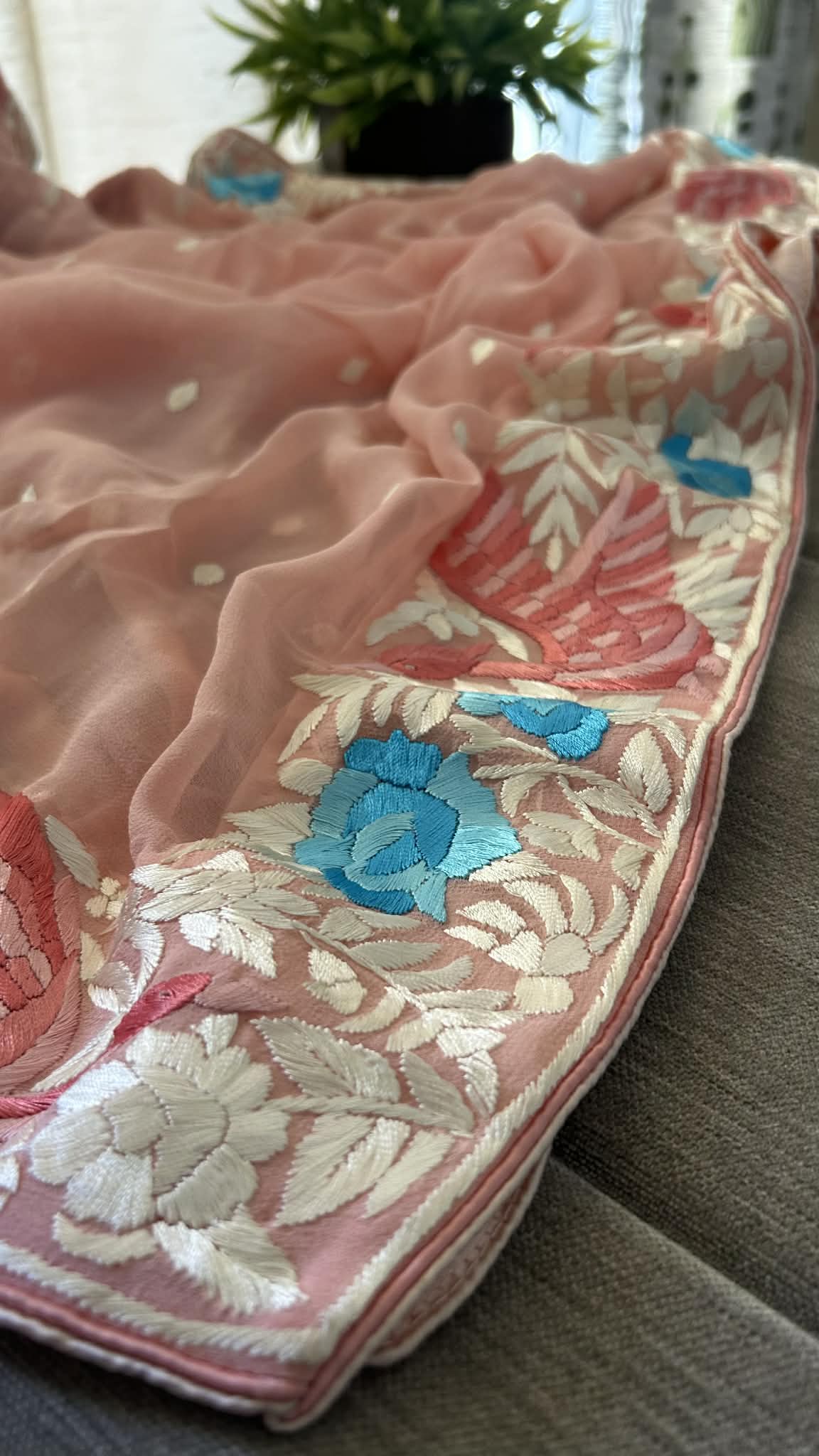 Designer Light Pink Parsi Gara Dupatta