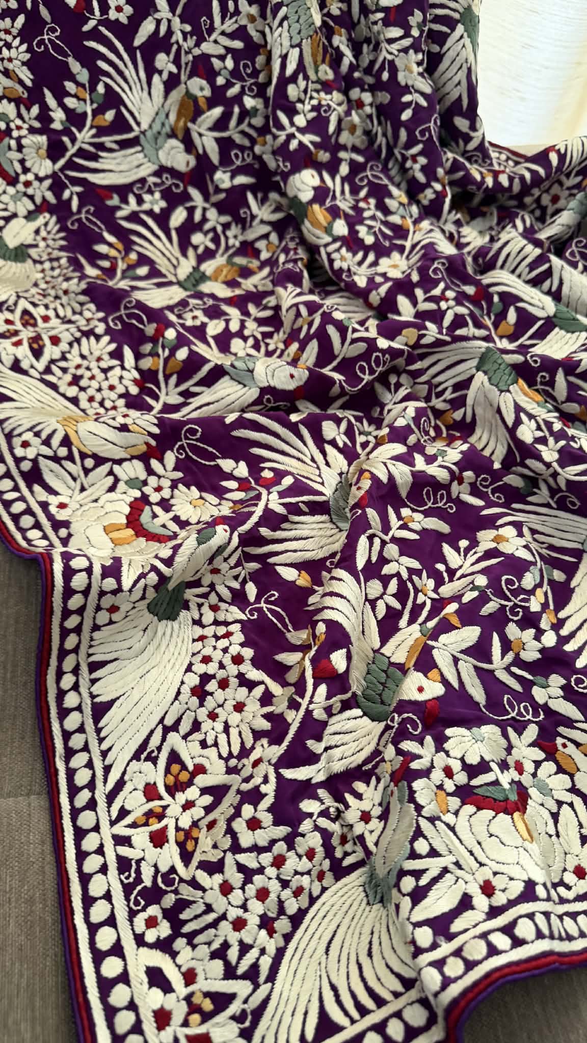 Designer Purple Parsi Gara Hand Embroidered Dupatta