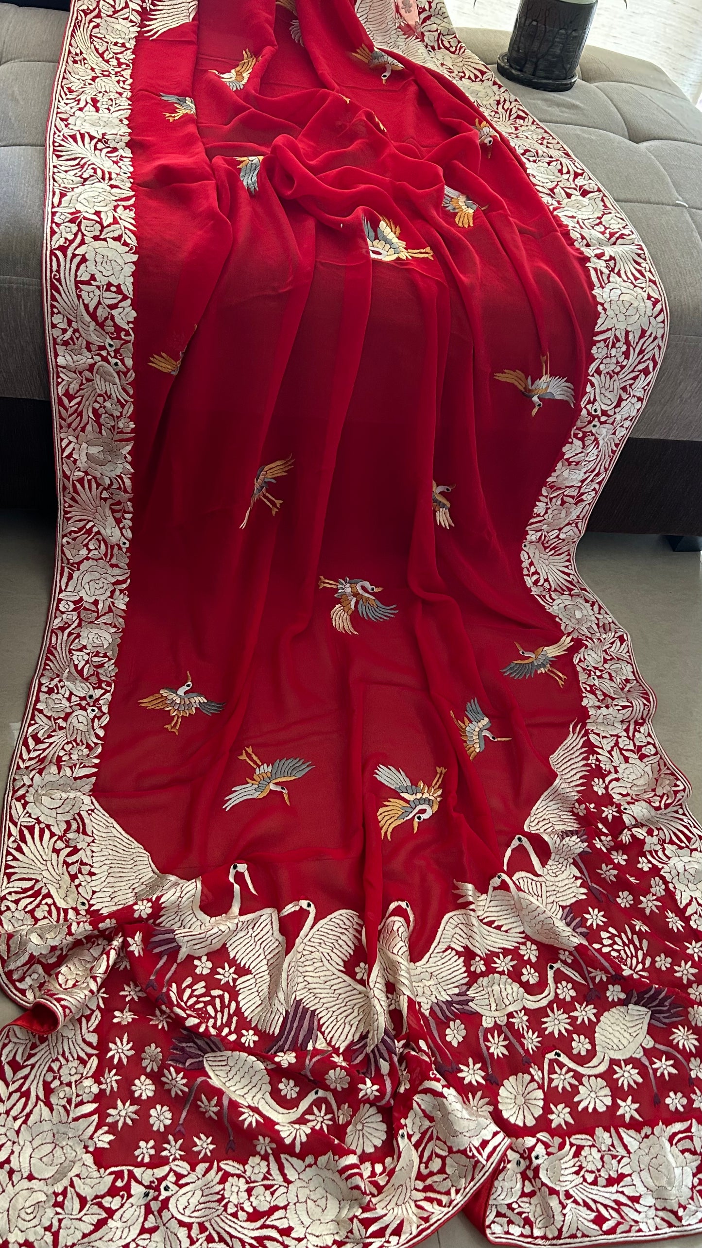 Designer Red Parsi Gara Dupatta for Women