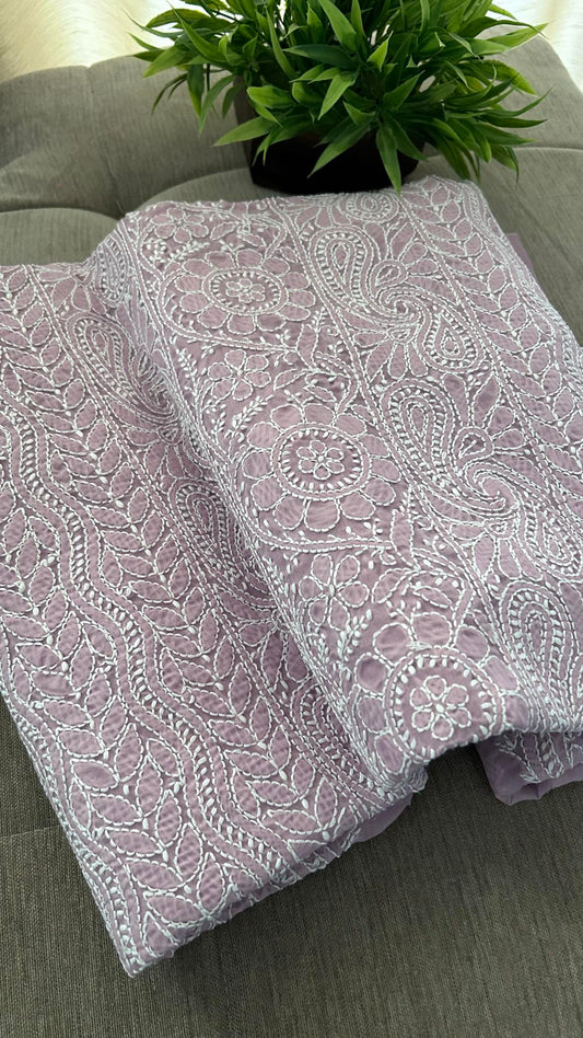 Dusty Purple Cotton Chikankari Kurti Fabric (Kurti Fabric)