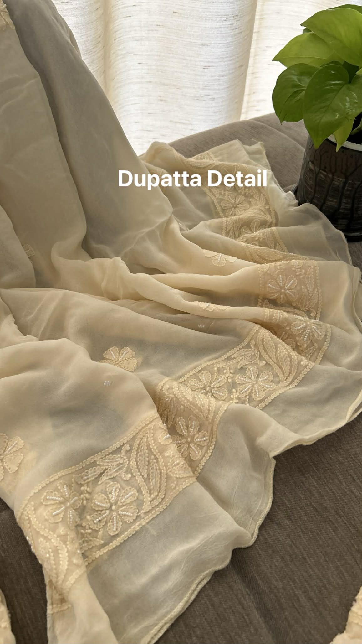 Beige Pearl Chikankari Anarkali Suit