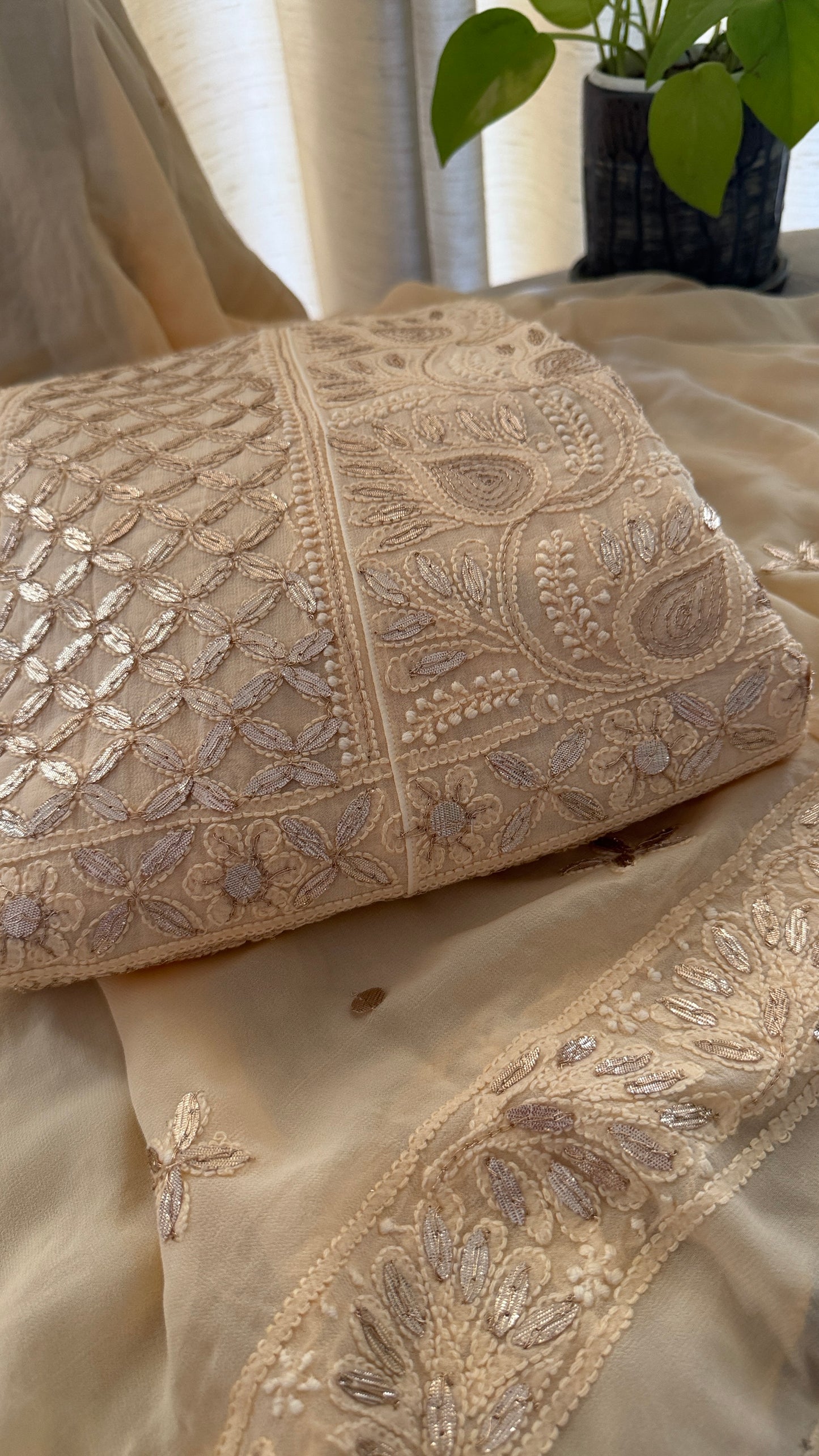 Beige Gota Chikankari Anarkali Suit