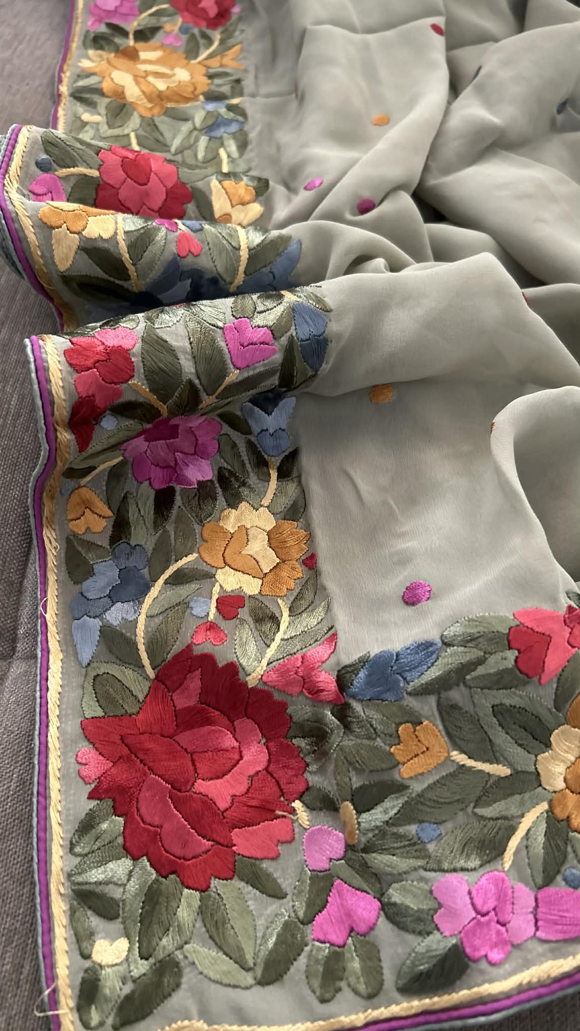 Designer Sage Green Parsi Gara Dupatta