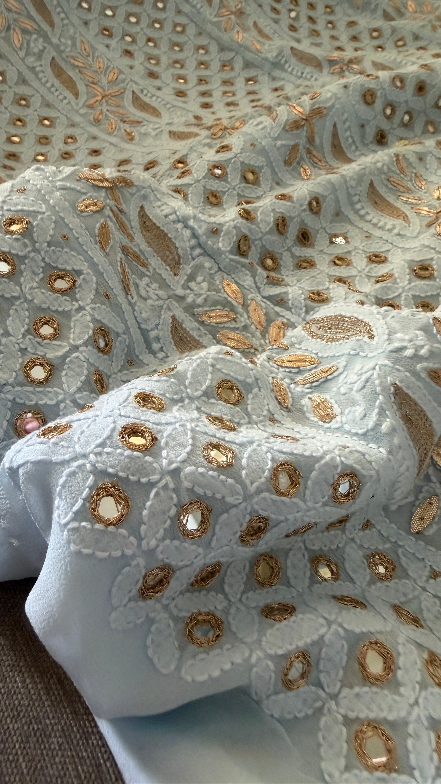 Sky Blue Mirror & Gota Patti Chikankari Suit
