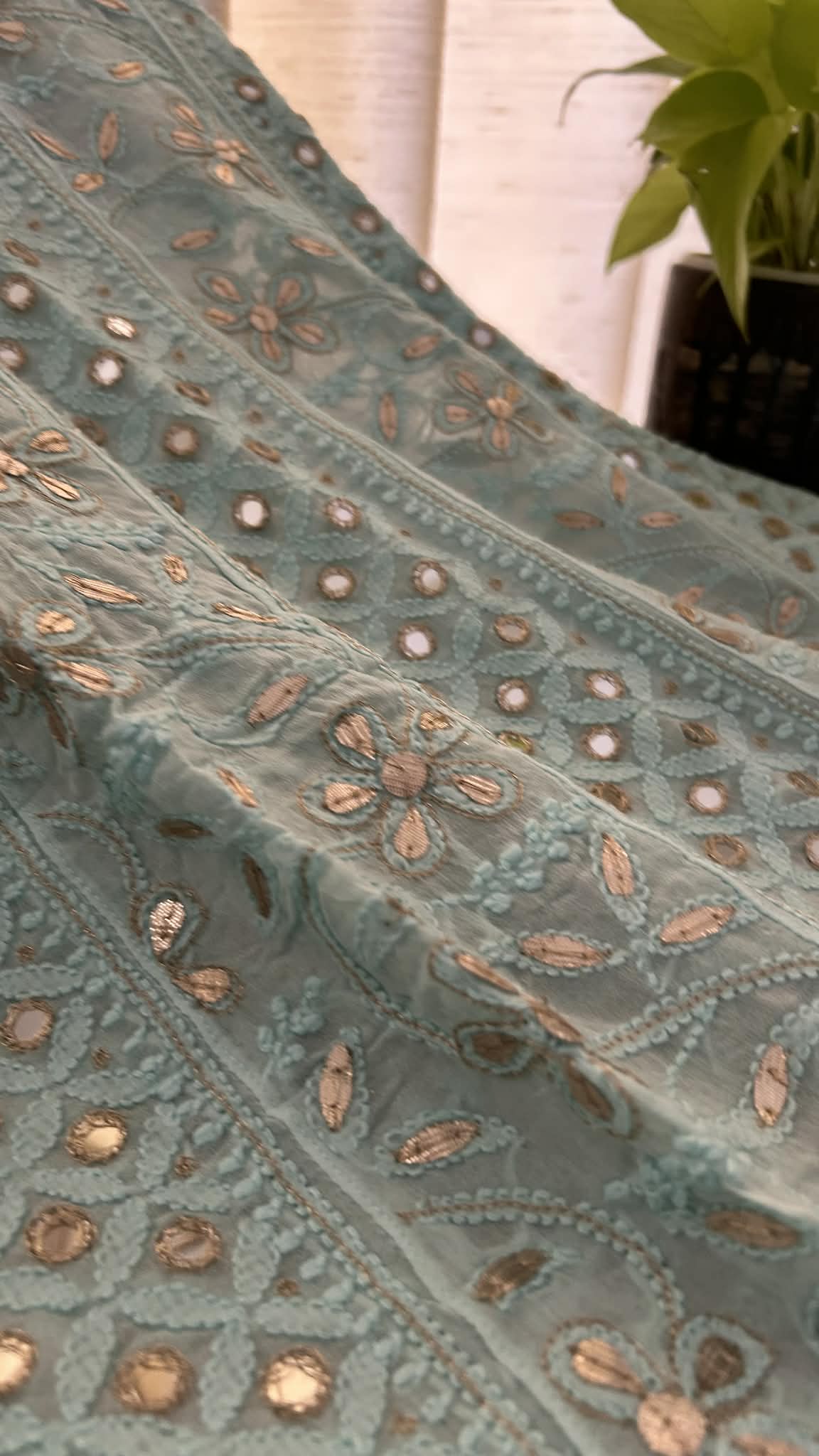 Sea Green Gota Patti & Mirror Work Chikankari Anarkali