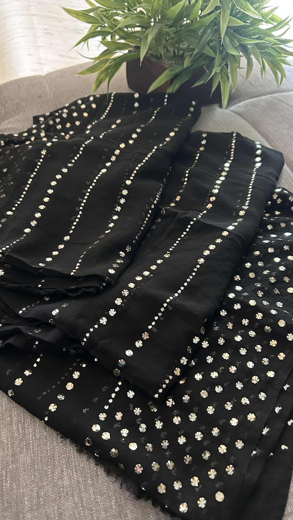 Black Pure Georgette Mukaish Dupatta