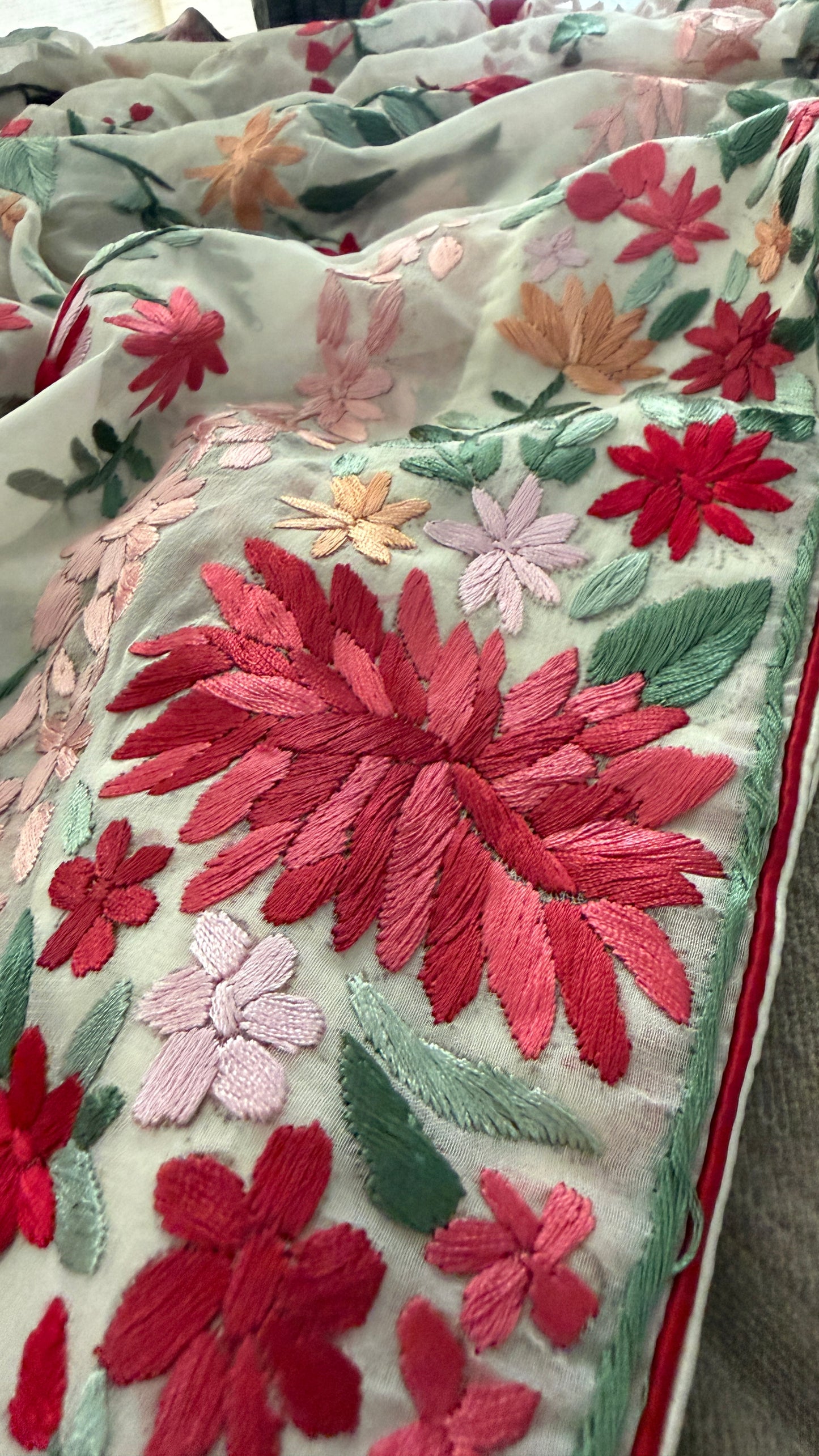 Heirloom Ivory Floral Parsi Gara Dupatta