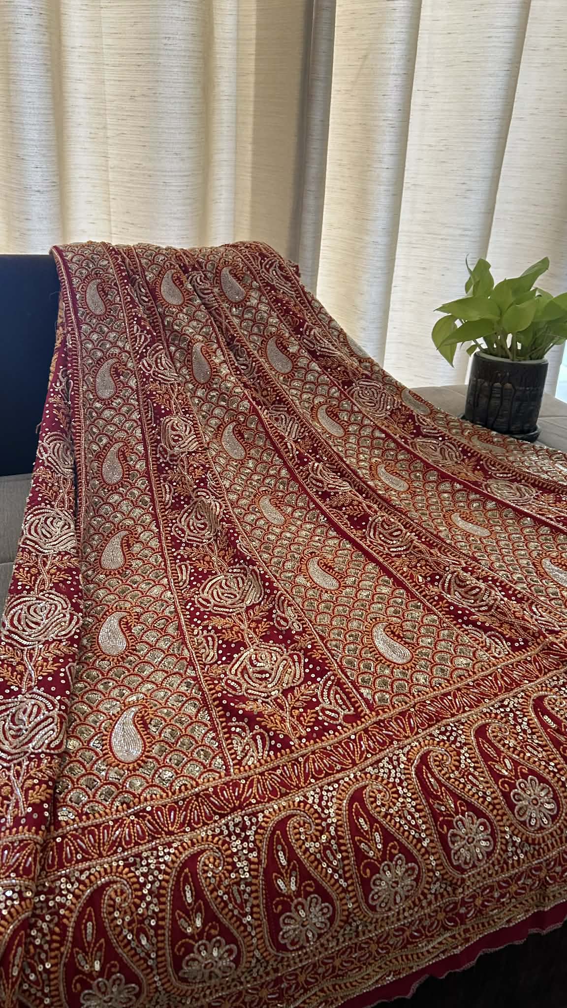 Masterpiece Red Cut Dana & Sequins Work Chikankari Anarkali Suit