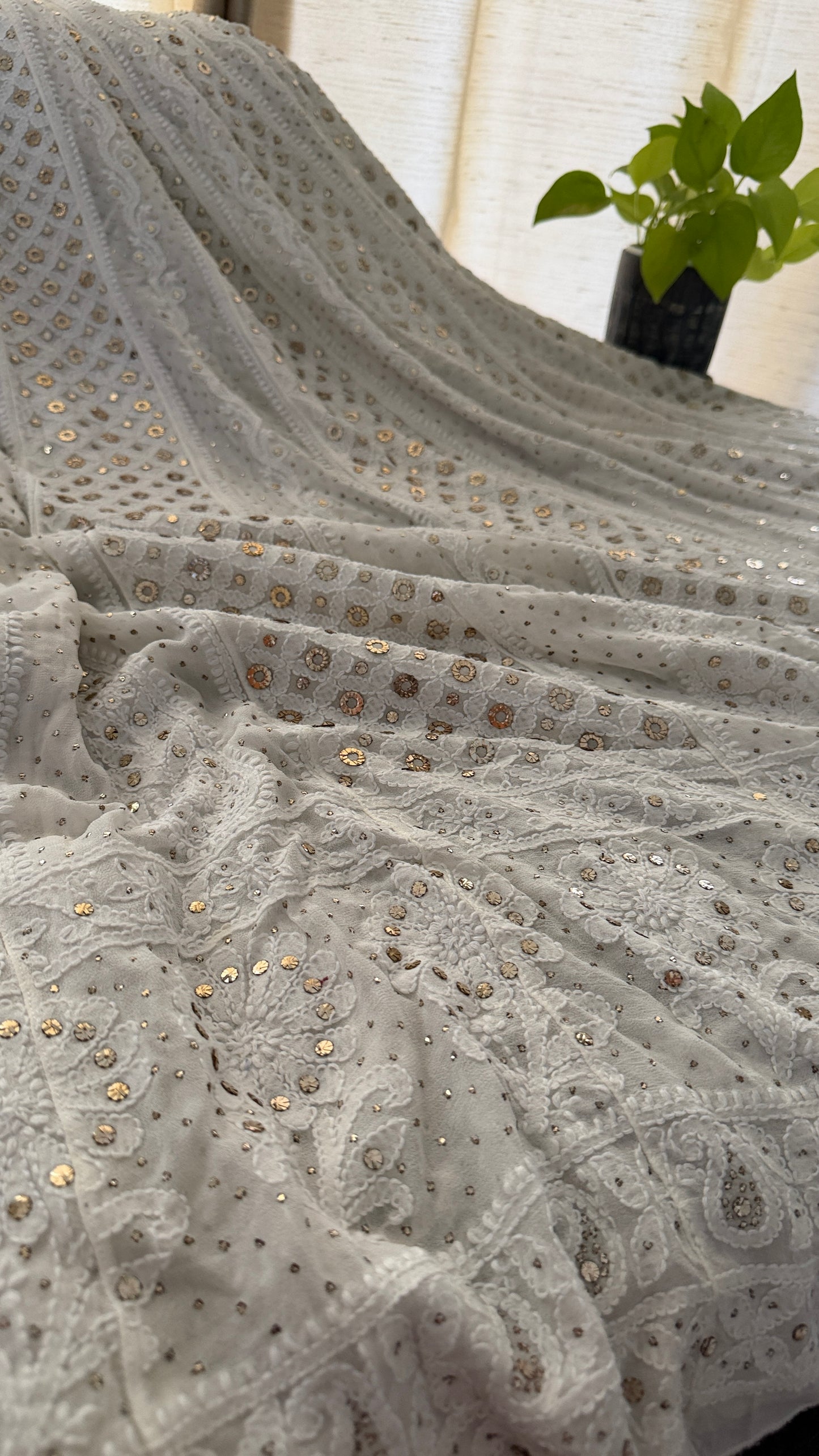 Ivory Ring Mukaish Chikankari Anarkali Suit