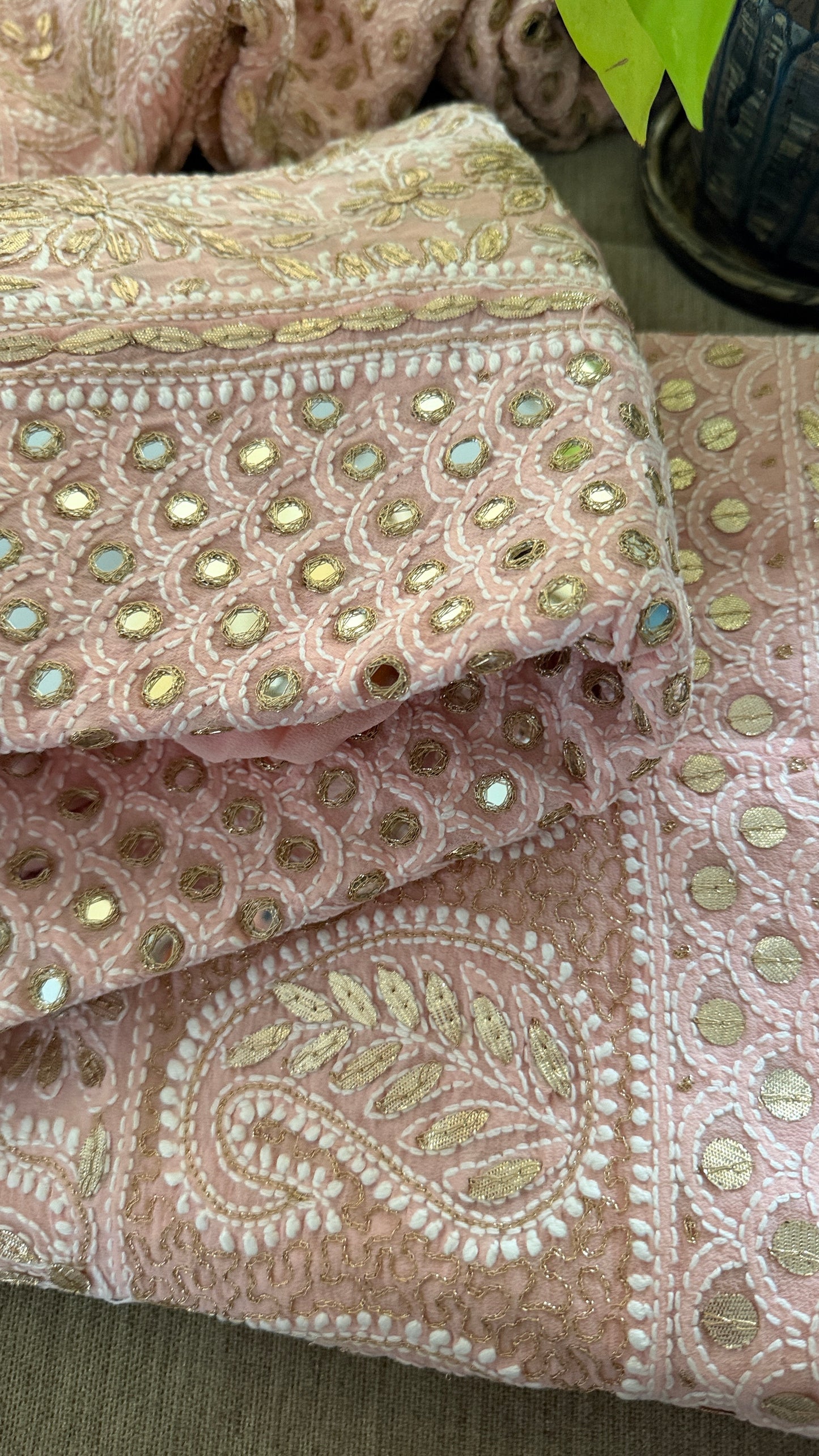 Pastel Pink Mirror & Gota Patti Chikankari Lehenga Set