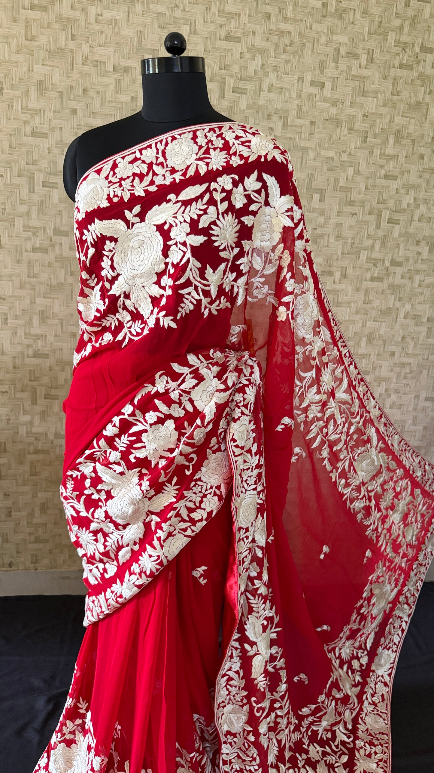 Heirloom Red Ivory Parsi Gara Saree