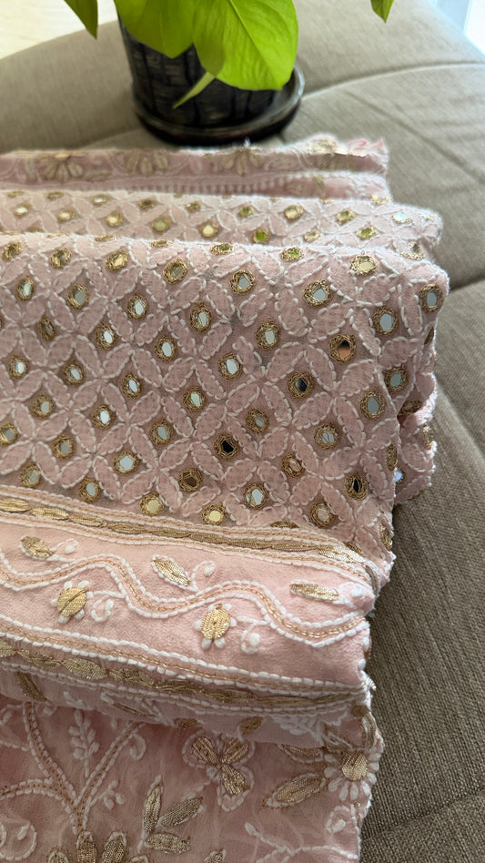 Pastel Pink Mirror & Gota Patti Chikankari Dupatta