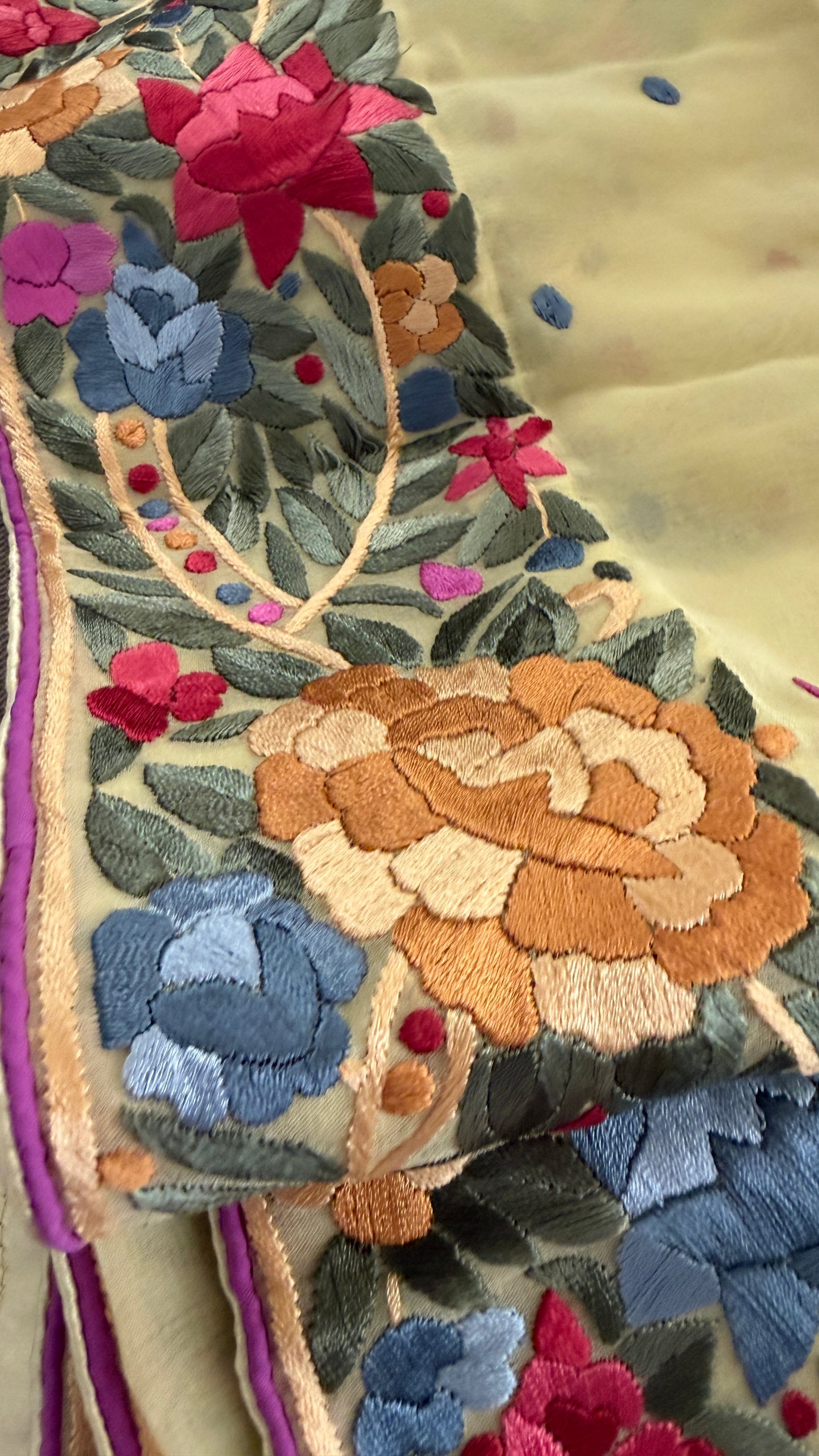 Artisanal Lemon Yellow Parsi Gara Dupatta