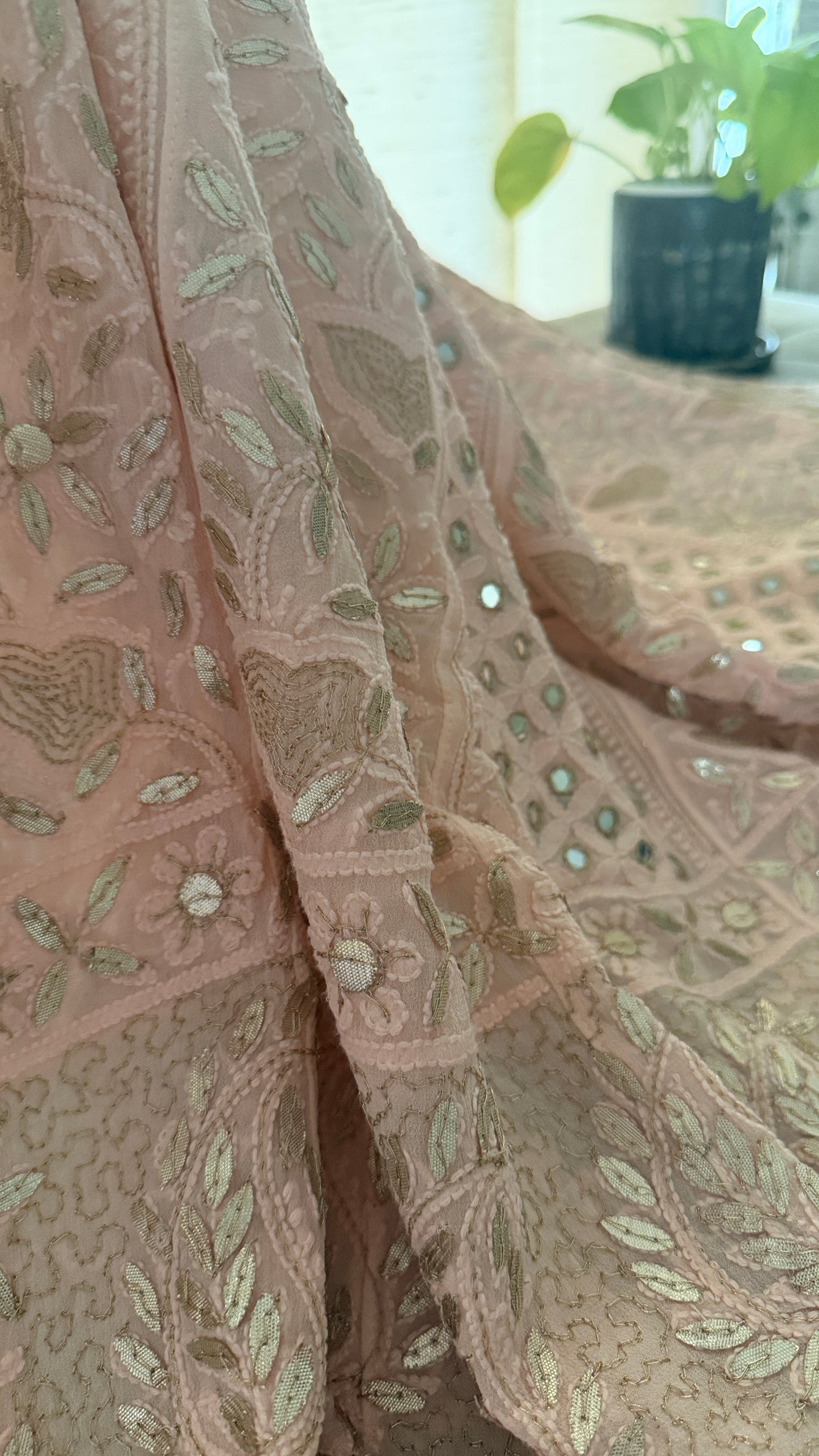 Designer Pastel Pink Mirror Gota Patti Chikankari Anarkali Suit
