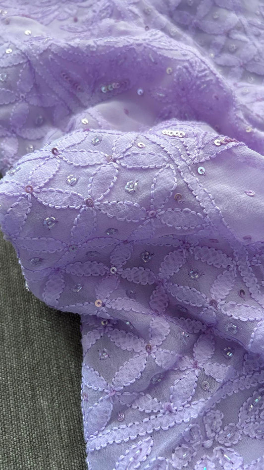 Lavender Party Wear Cut Dana Chikankari Kurta Dupatta Set