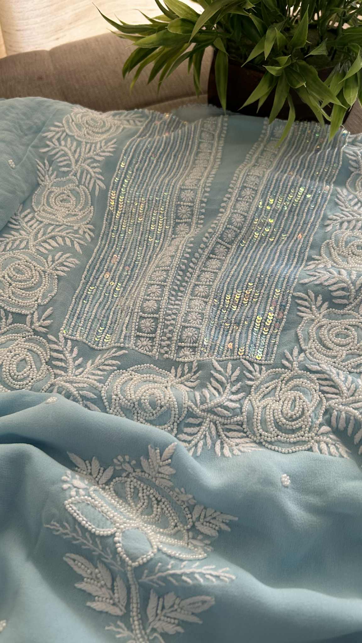 Sky Blue Pearl Lucknowi Chikankari Suit