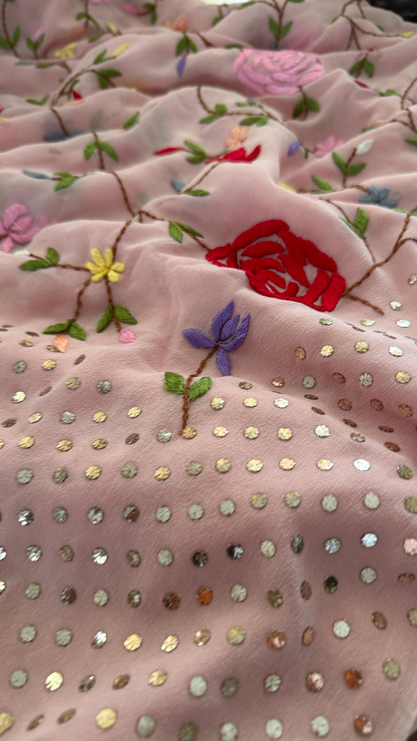 Floral Parsi Gara Embroidered Mukaish Saree