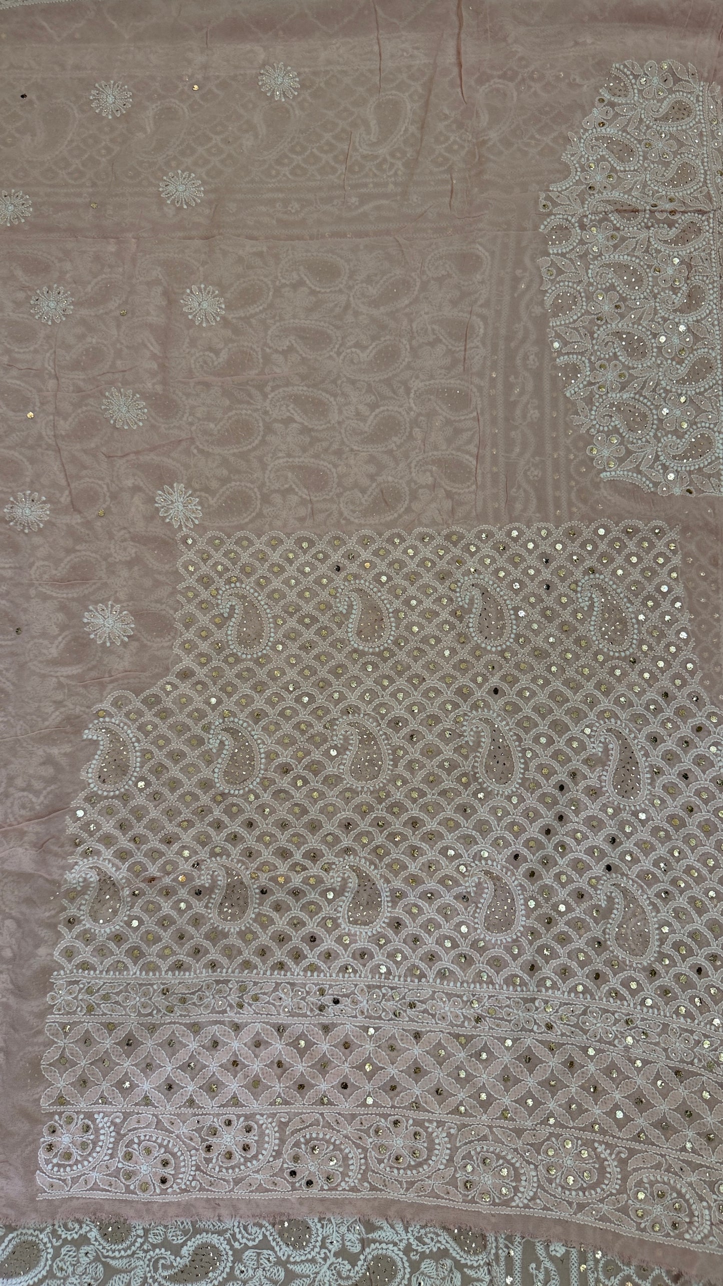 Pastel Pink Mukaish Chikankari Lehenga Set
