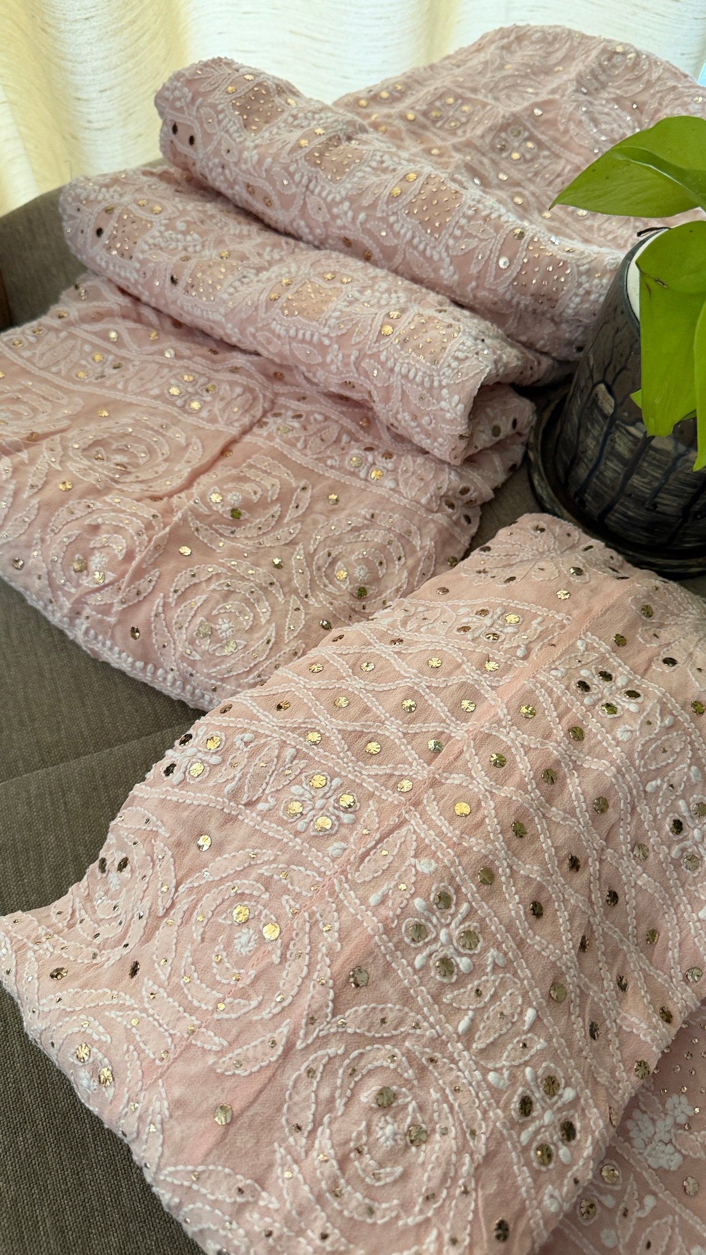 Powder Pink Mukaish Chikankari Lehenga Set