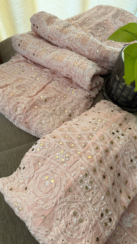 Powder Pink Mukaish Chikankari Lehenga Set