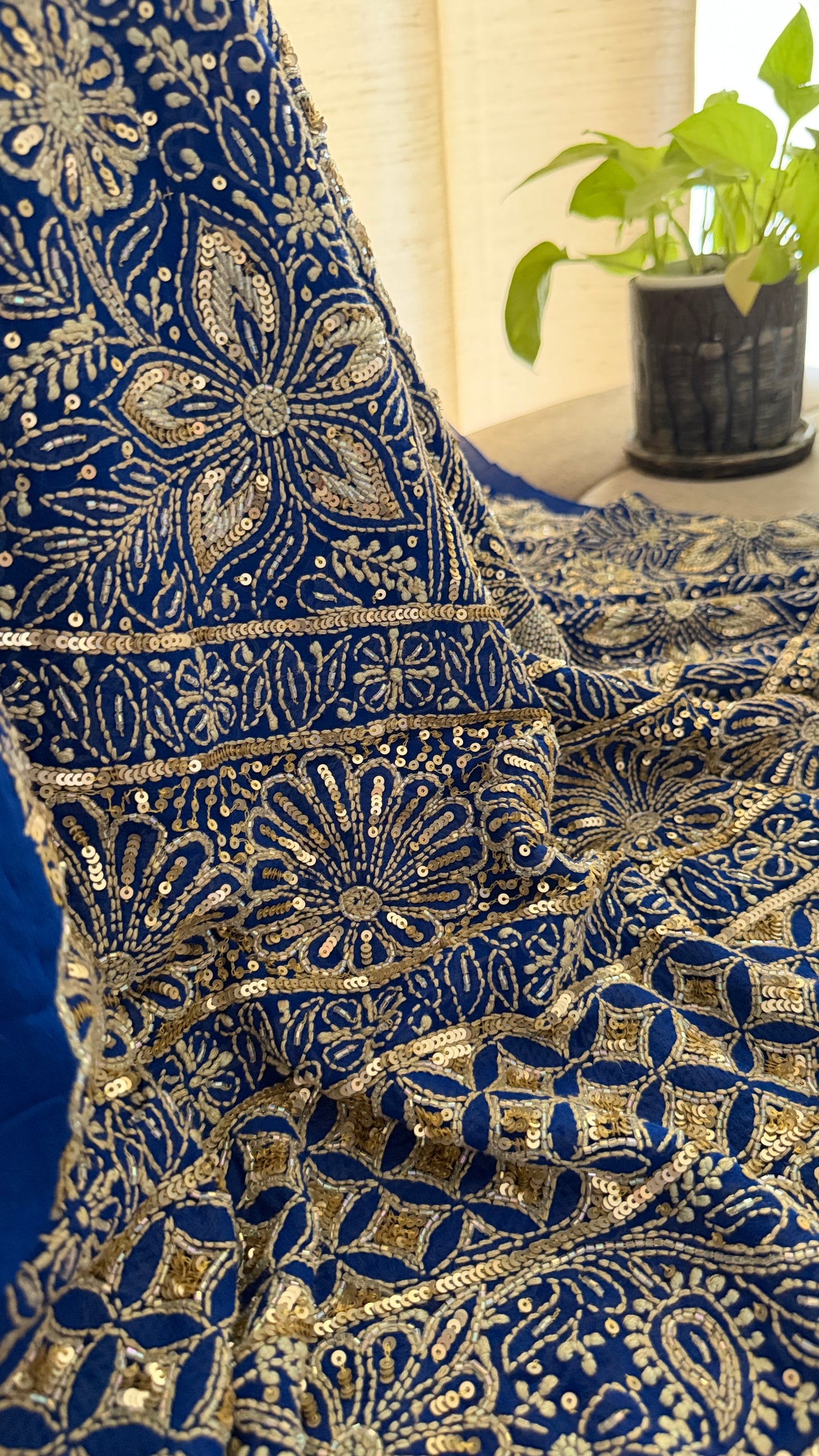 Royal Blue Embellished Chikankari Suit for Women