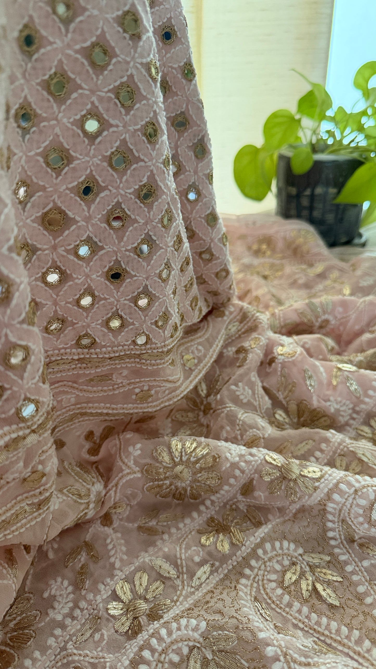 Pastel Pink Mirror & Gota Patti Chikankari Dupatta