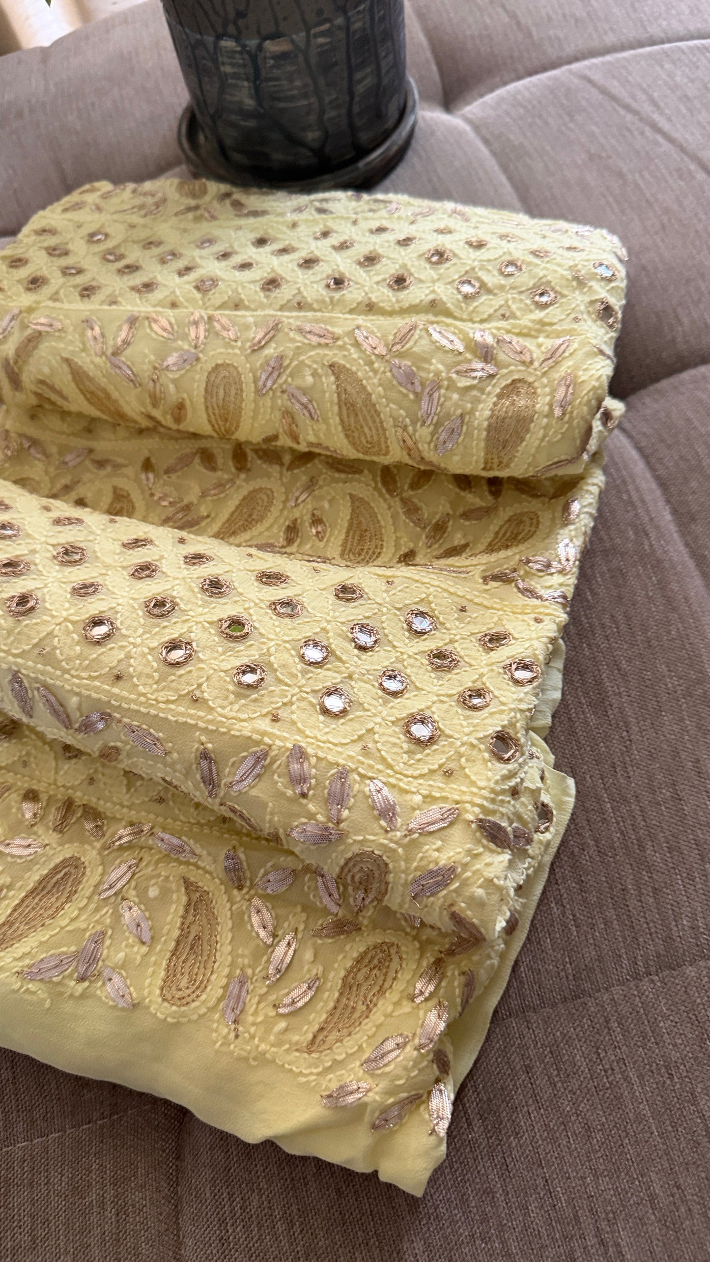 Yellow Mirror & Gota Patti Chikankari Suit