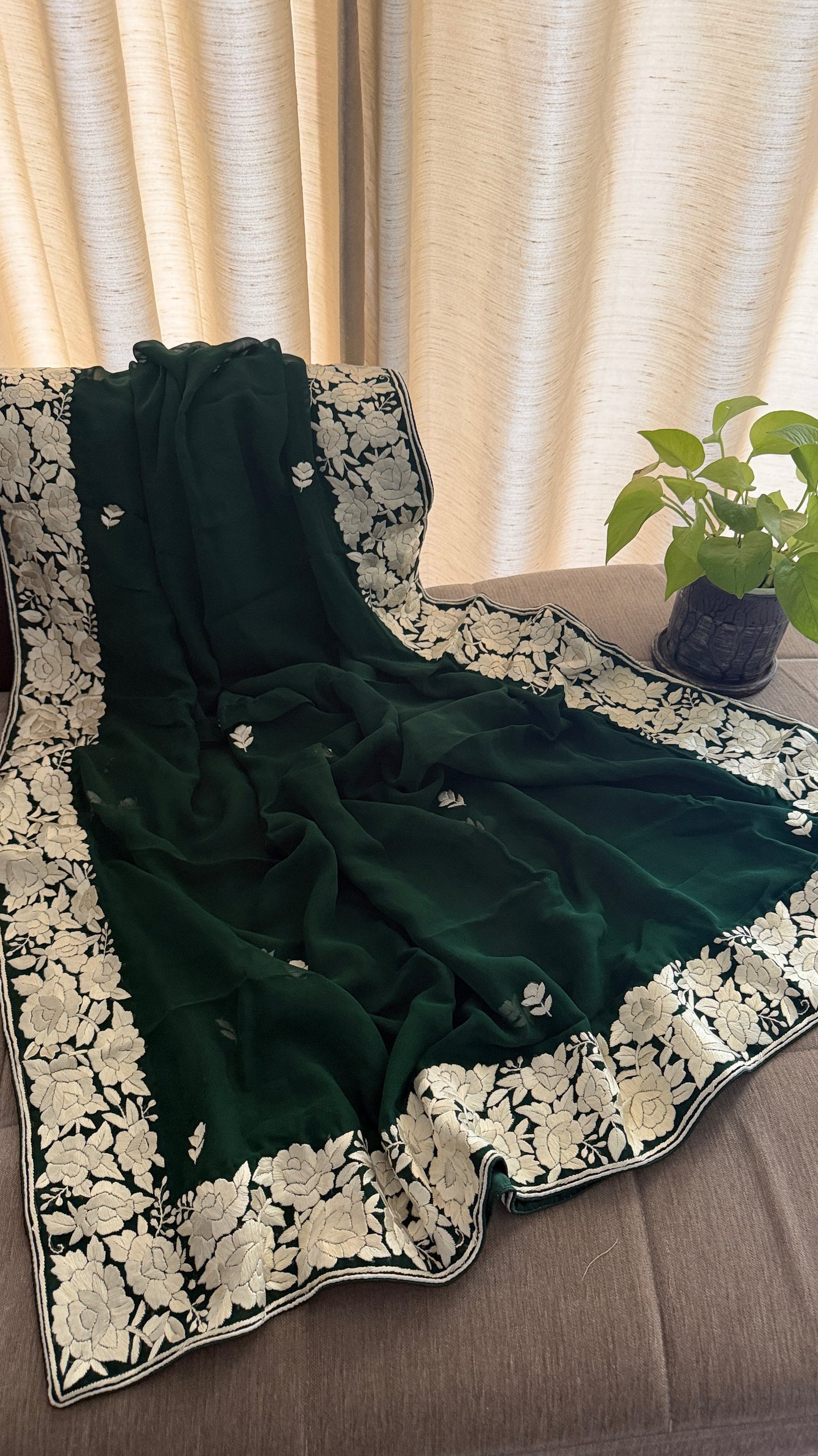 Elegant Emerald Green Parsi Gara Dupatta