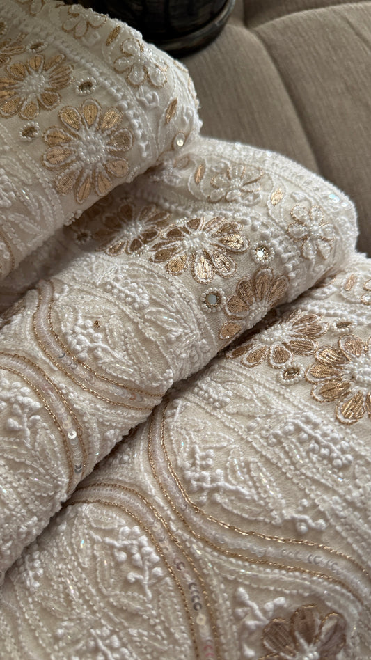 Ivory White Pearl Gota Patti Chikankari Saree